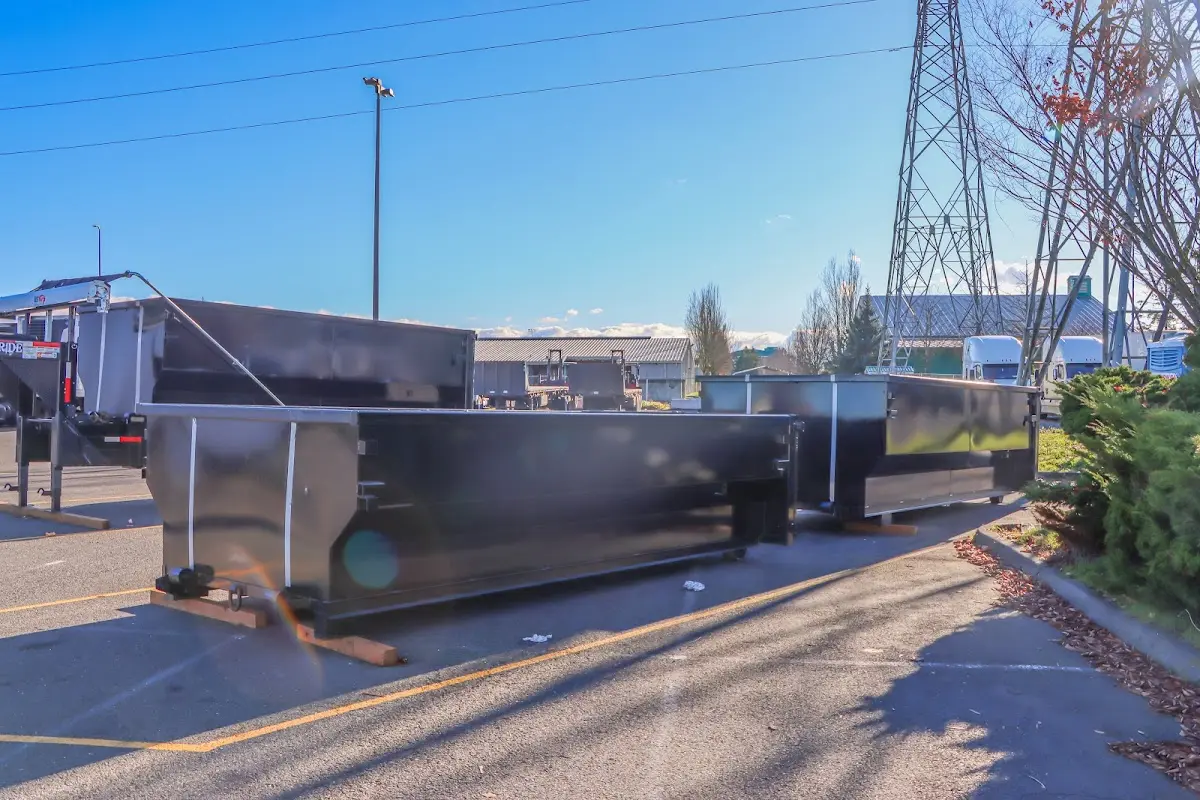Roll-off dumpster ready for waste disposal at job site for Yard Waste Dumpster Rental in North Potomac